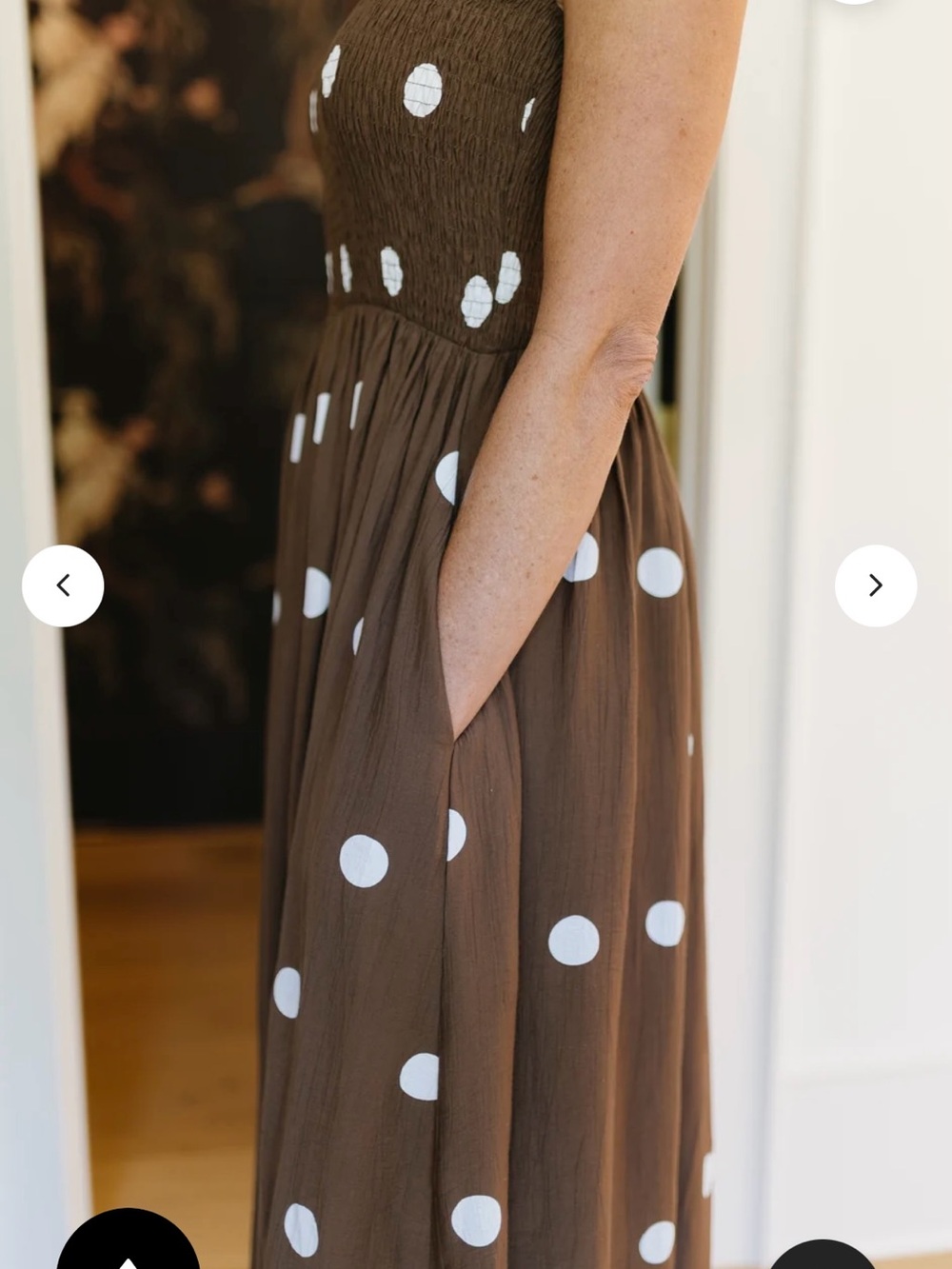 Vestique Brown Polka Dot Maxi Dress with Smocked Bodice - Picture 4 of 5
